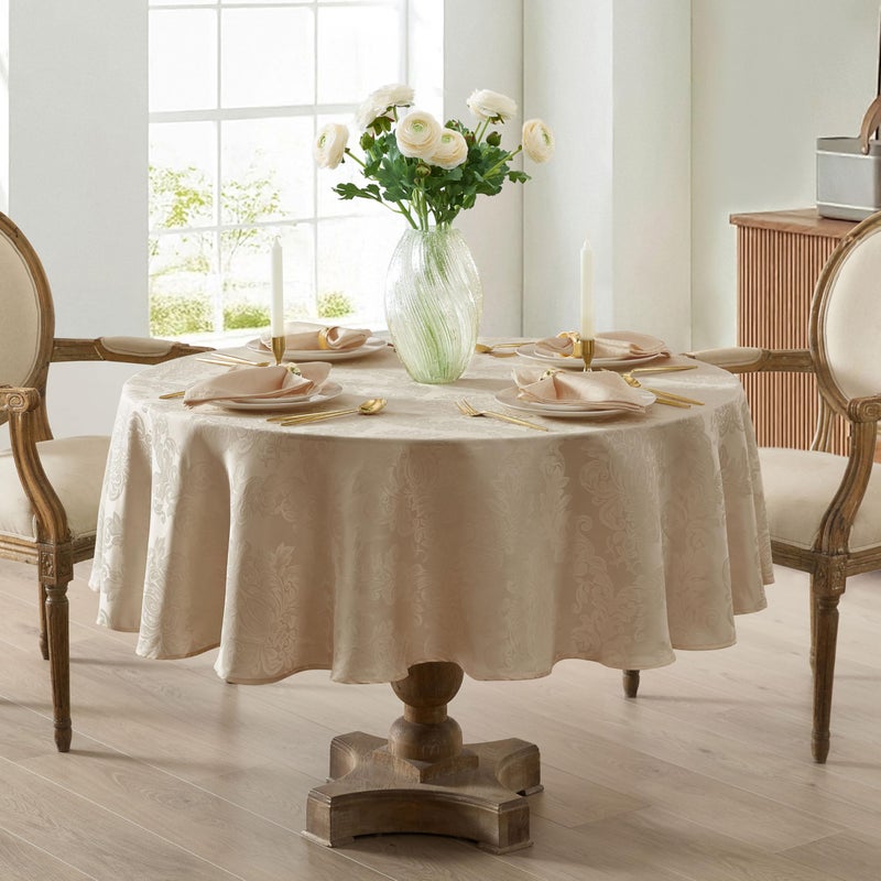 Newbridge Barcelona Luxury Damask Fabric Tablecloth, 108â€ Round, Antique White, 100% Polyester, No Iron, Soil Resistant Dining Room, Party and Banquet Table Cover - Image 5